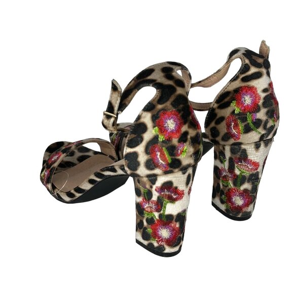 Madden Girl Behave 6.5 Floral Embroidered Velvet Animal Print Block Heel Sandals - Picture 8 of 14